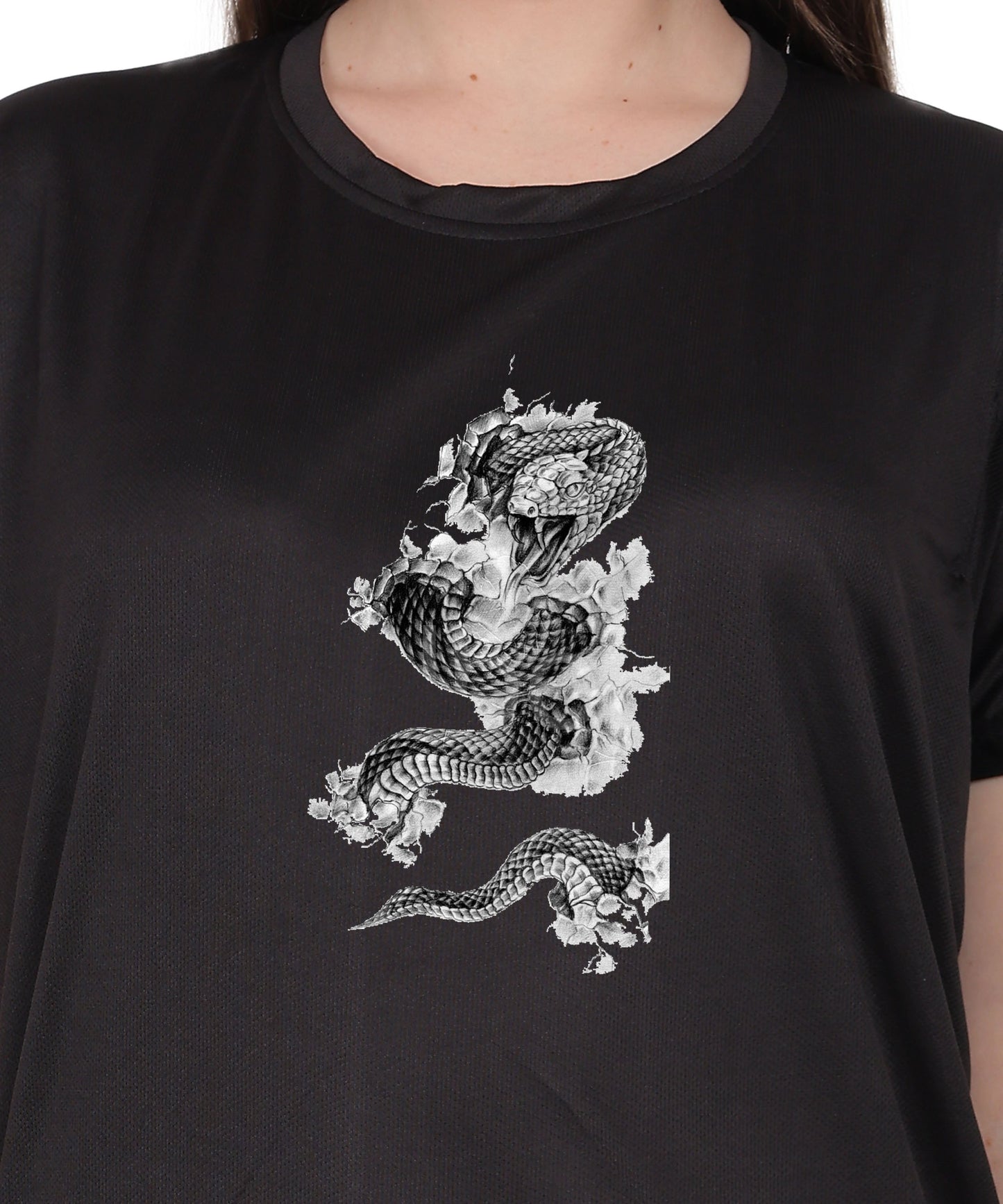 Cotton T-Shirt with Snake Design Graphic Print, Round Neck, Short Sleeve, Casual Wear