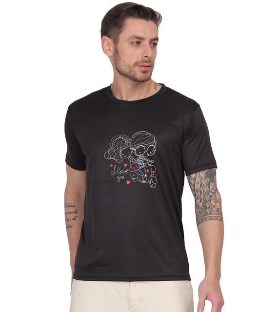 Love Graphic Print Cotton T-Shirt, Black, Round Neck, Short Sleeve, Casual Wear