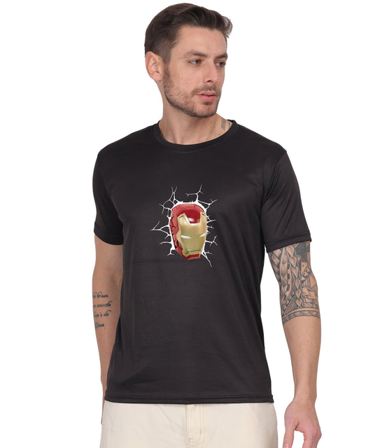 Iron Man Graphic Print Cotton T-Shirt, Black, Round Neck, Short Sleeve, Casual Wear