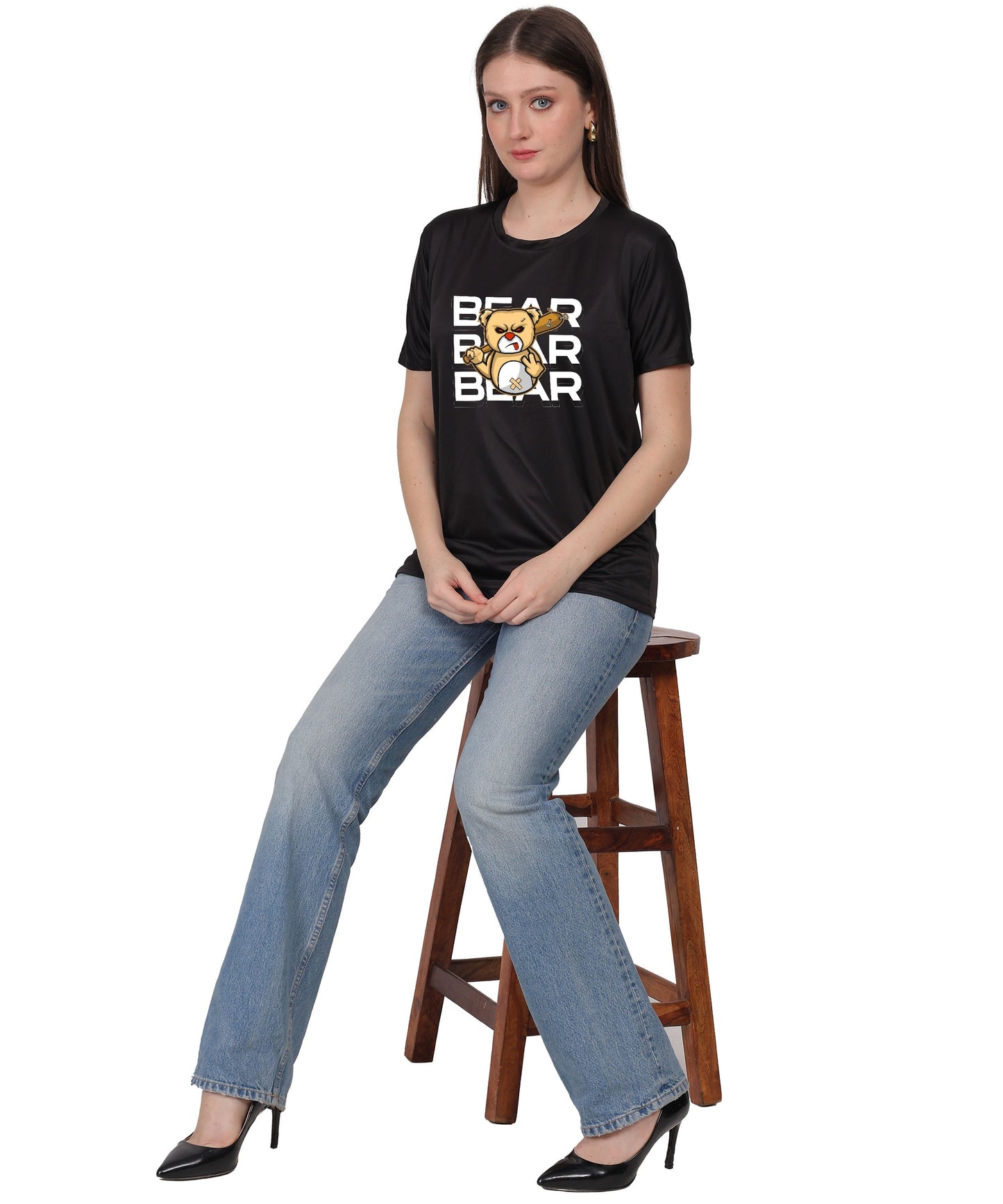 Generic Bear Graphic Print Cotton T-Shirt, Round Neck, Short Sleeve, Casual Wear