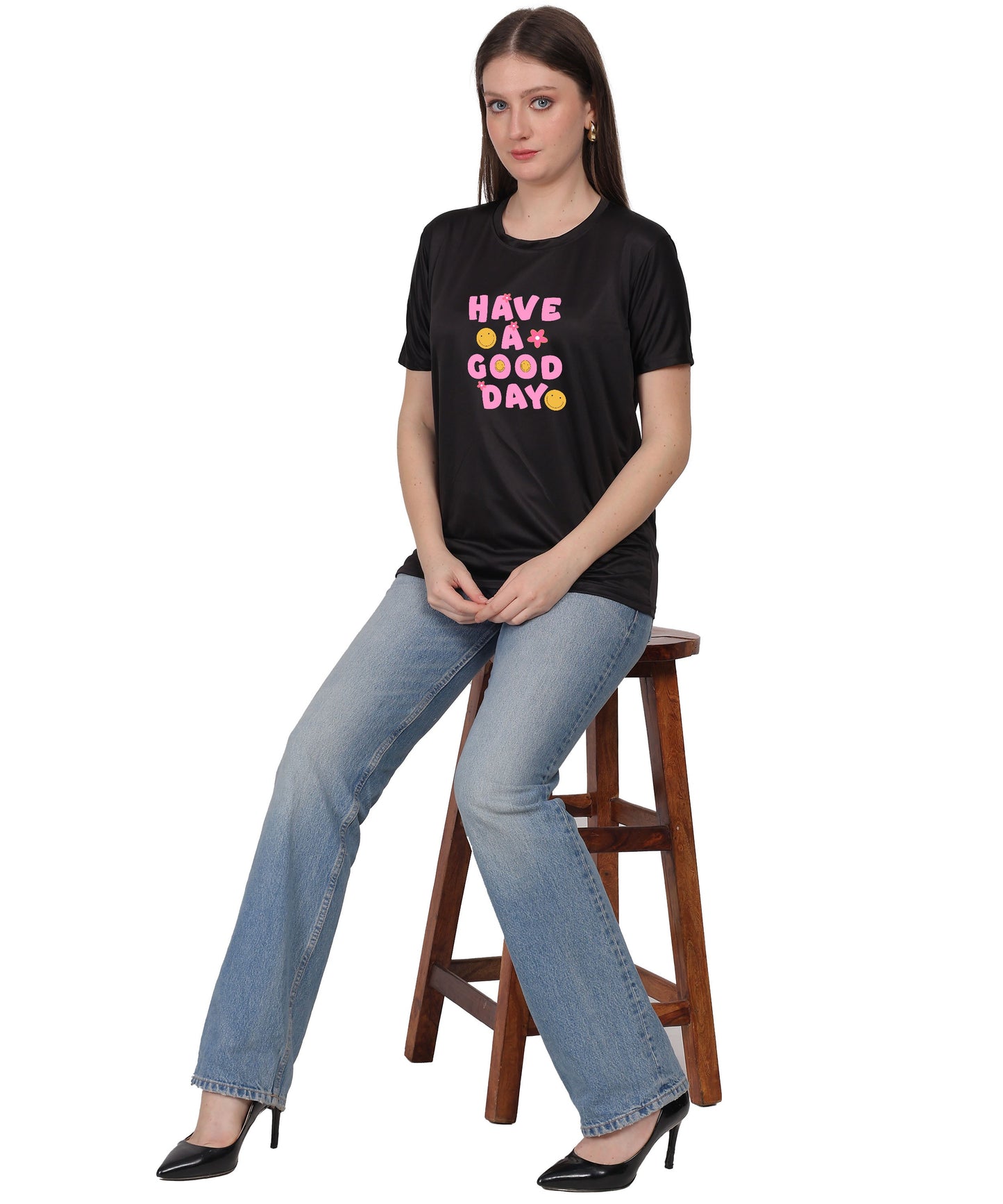 Have a Good Day Graphic Print Cotton T-Shirt, Round Neck, Short Sleeve, Casual Wear