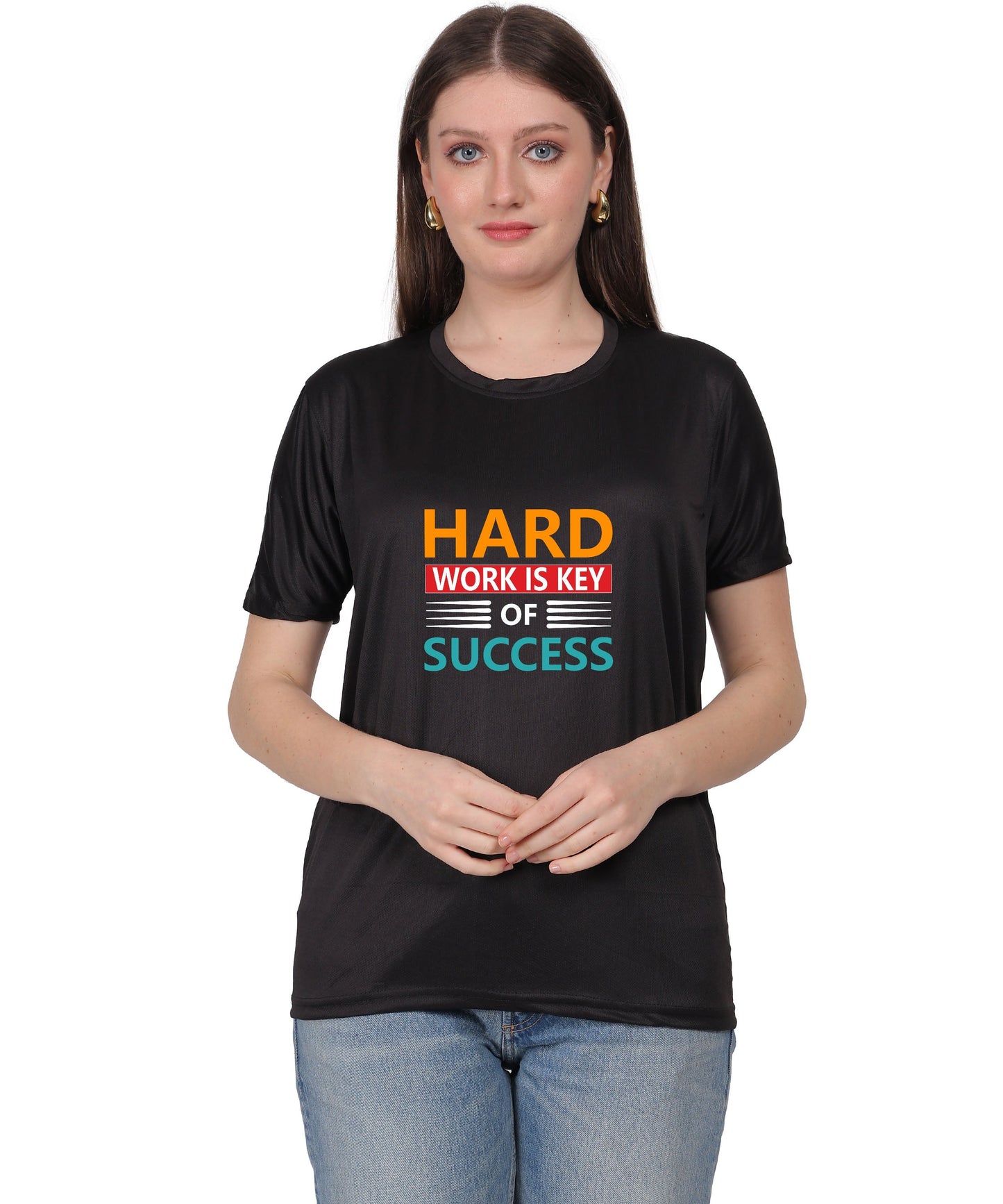 Hard Work is Key of Success Motivational Graphic T-Shirt, Black Cotton Blend, Short Sleeve, Regular Fit
