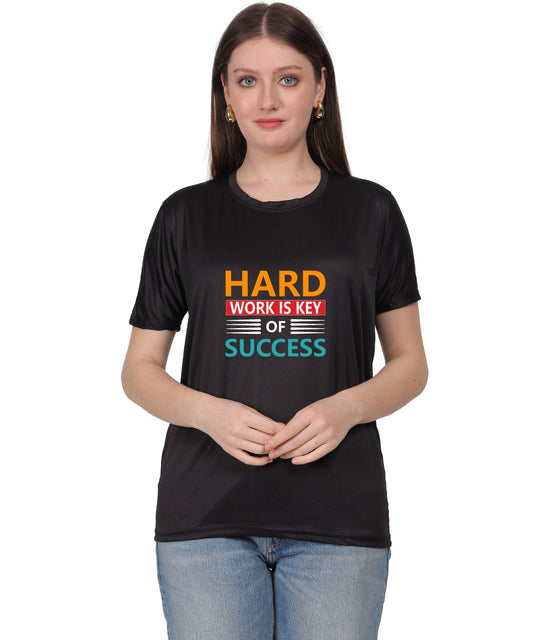 Hard Work is Key of Success Motivational Graphic T-Shirt, Black Cotton Blend, Short Sleeve, Regular Fit