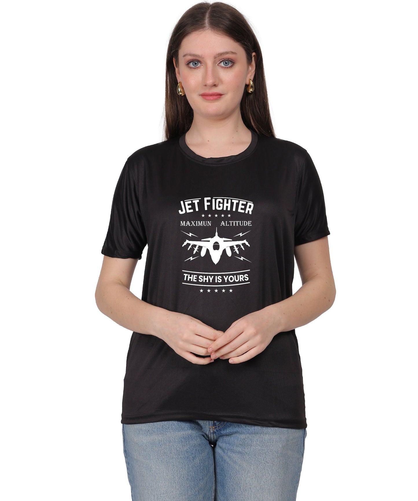 Jet Fighter Graphic T-Shirt, Maximum Altitude Design, Short Sleeve, Casual Wear