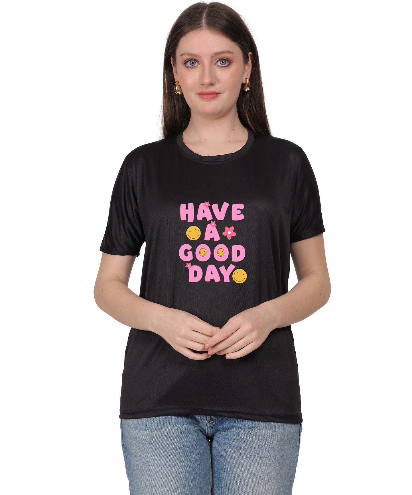 Have a Good Day Graphic Print Cotton T-Shirt, Round Neck, Short Sleeve, Casual Wear
