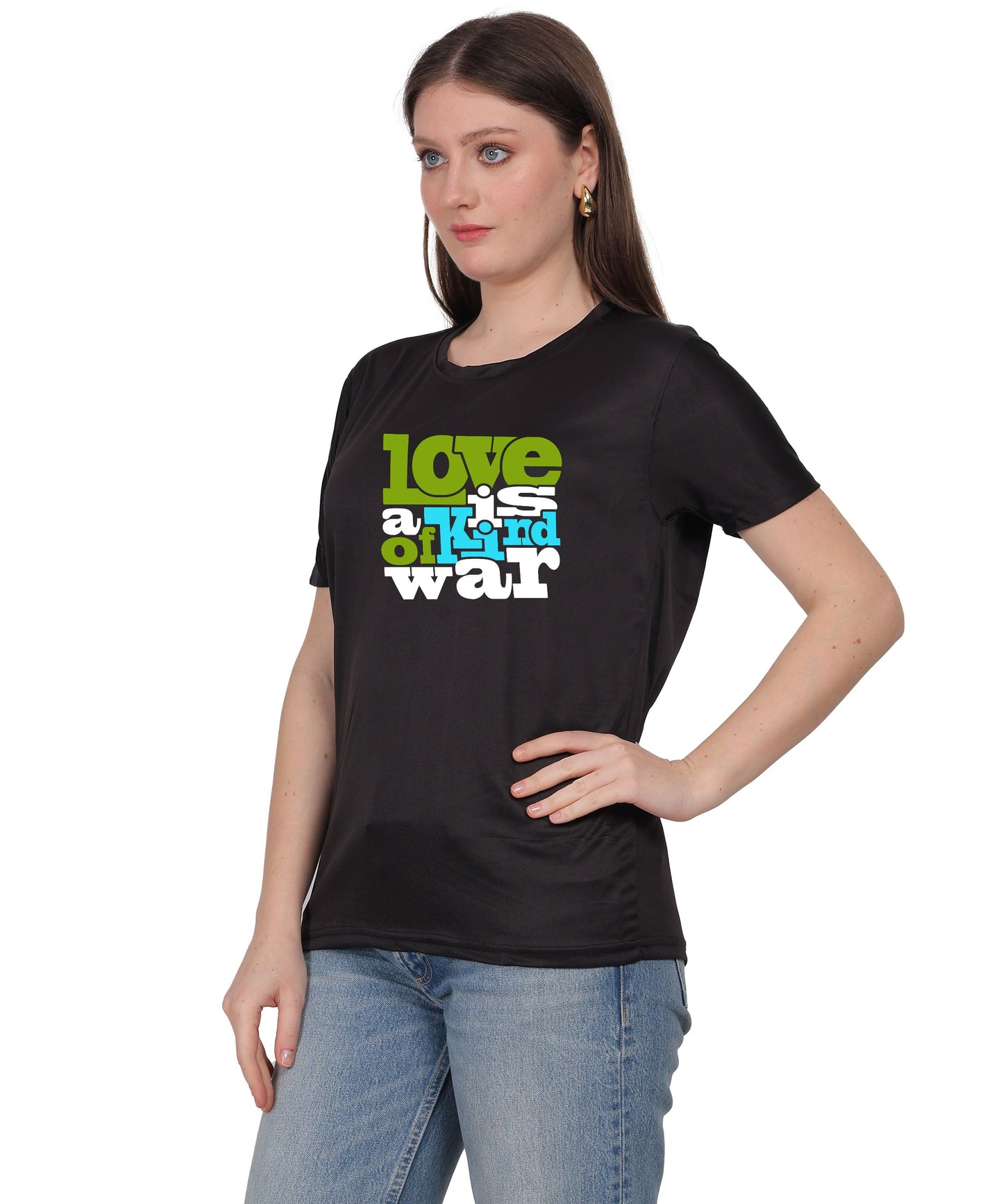 Love is a Kind of War Graphic T-Shirt, Black Cotton Blend, Short Sleeve Crew Neck, Regular Fit