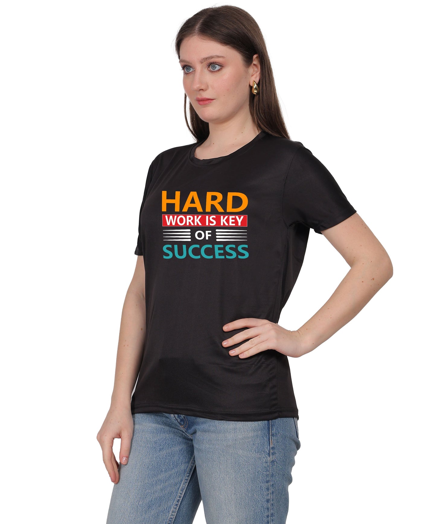Hard Work is Key of Success Motivational Graphic T-Shirt, Black Cotton Blend, Short Sleeve, Regular Fit