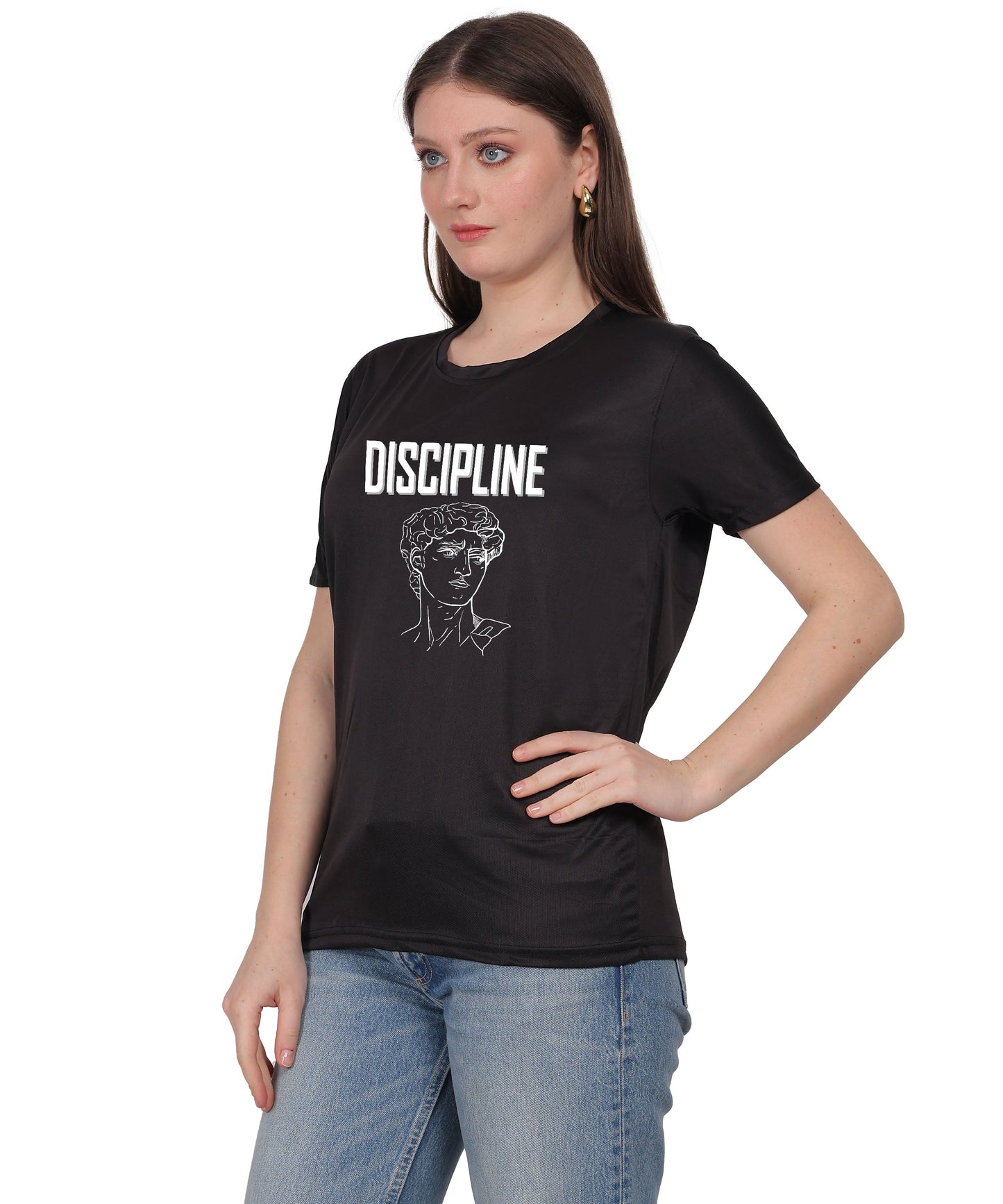 Discipline Graphic Print Cotton T-Shirt, Round Neck, Short Sleeve, Casual Wear