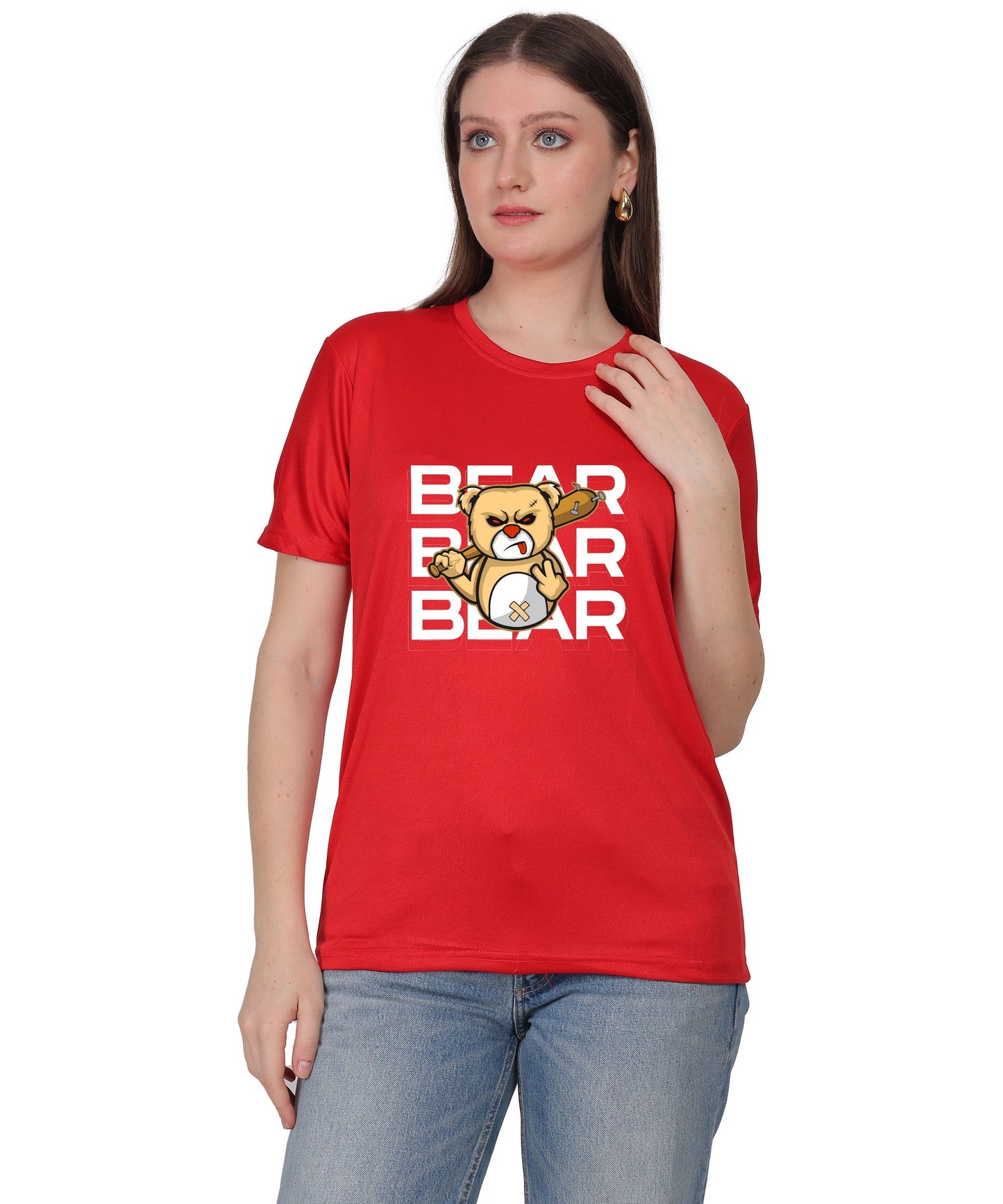 Generic Bear Graphic Print Cotton T-Shirt, Round Neck, Short Sleeve, Casual Wear