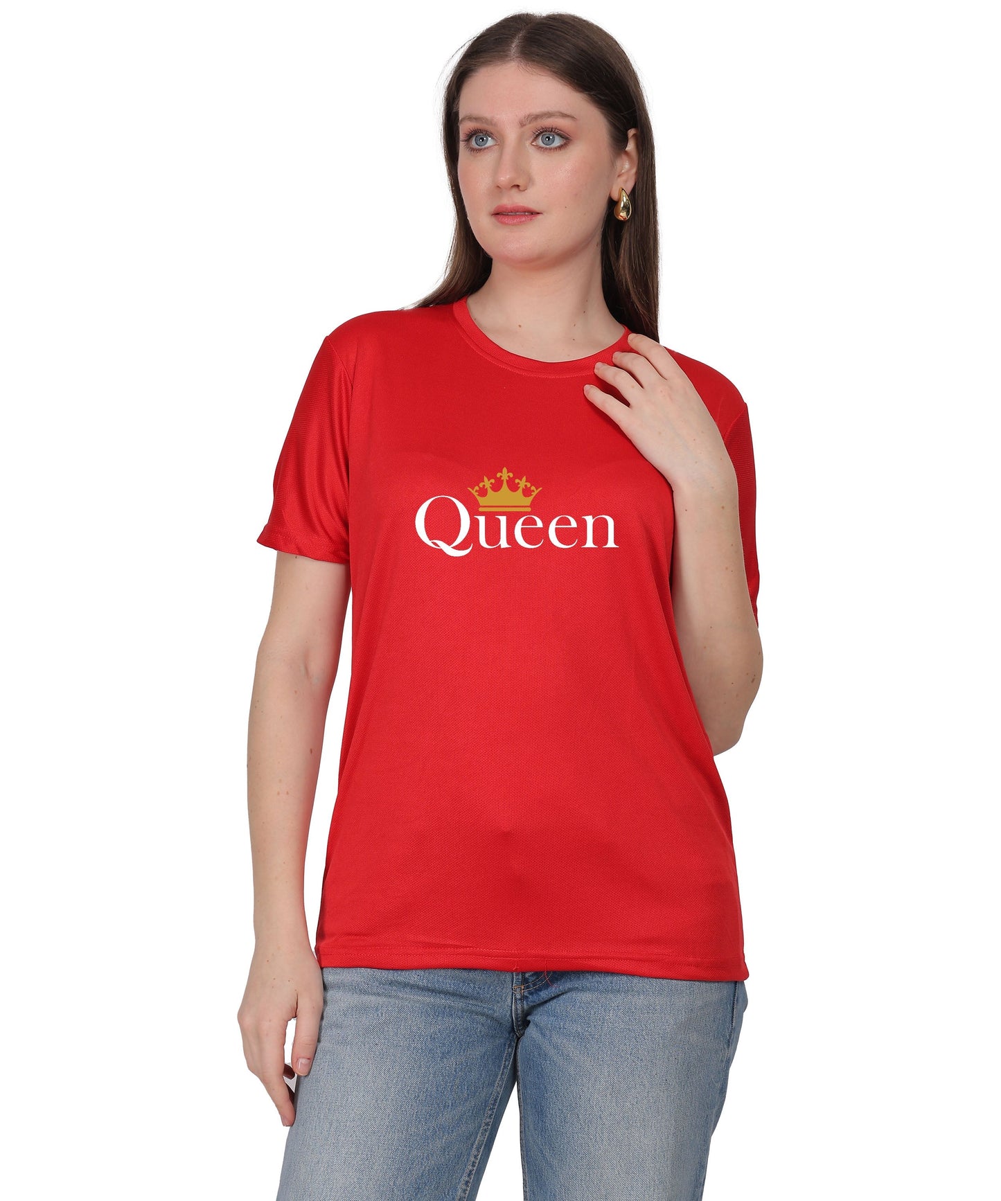 Queen Crown Print T-Shirt, Cotton, Round Neck, Short Sleeve, Regular Fit