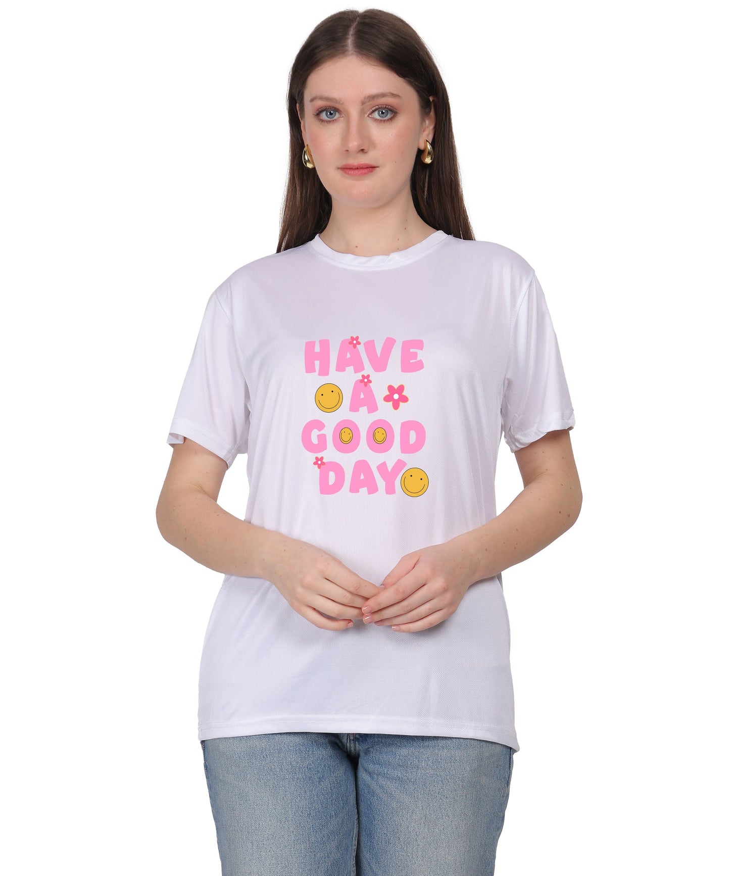 Have a Good Day Graphic Print Cotton T-Shirt, Round Neck, Short Sleeve, Casual Wear