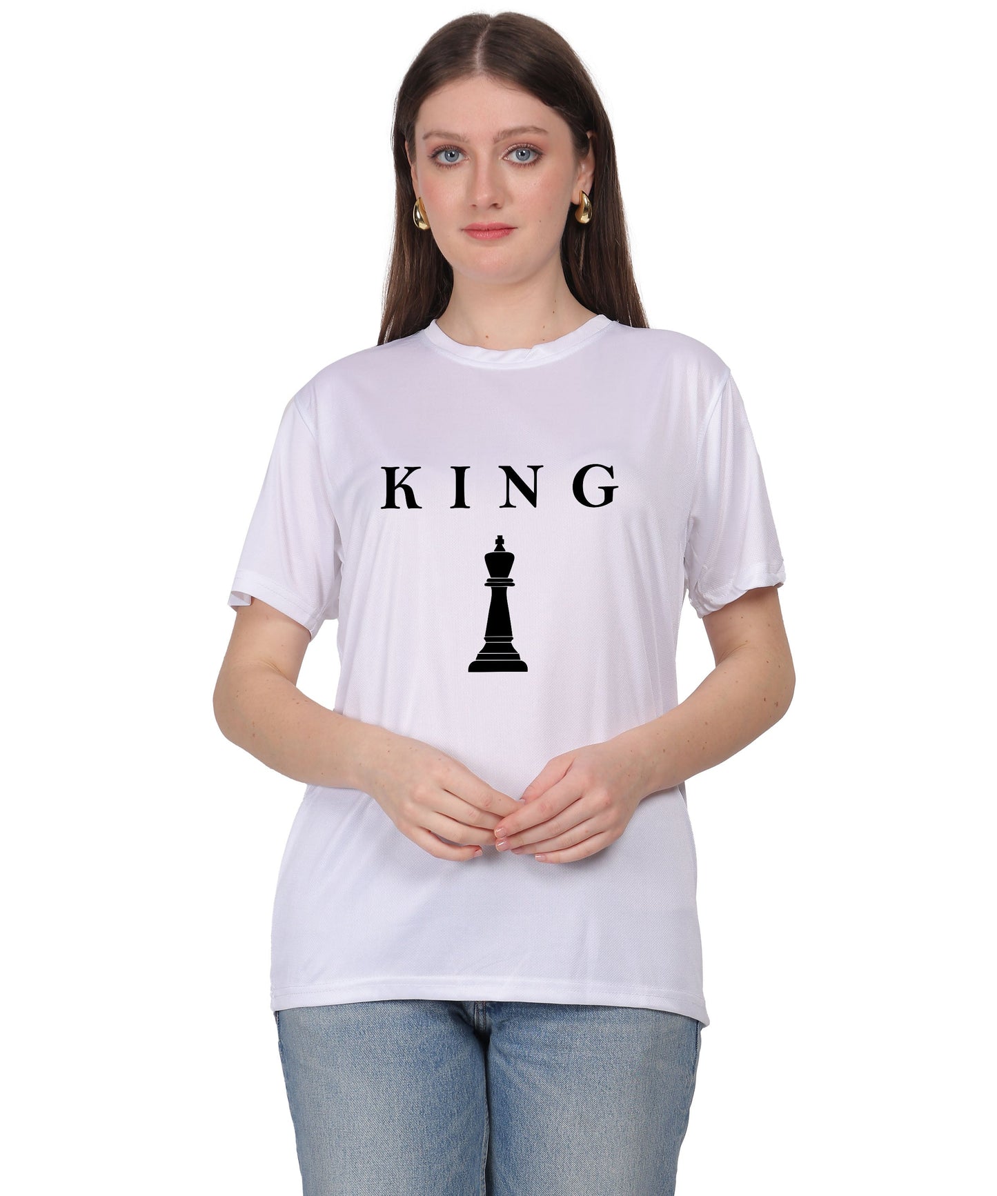 Chess King Graphic Print T-Shirt, Cotton, Round Neck, Short Sleeve, Regular Fit, Casual Wear