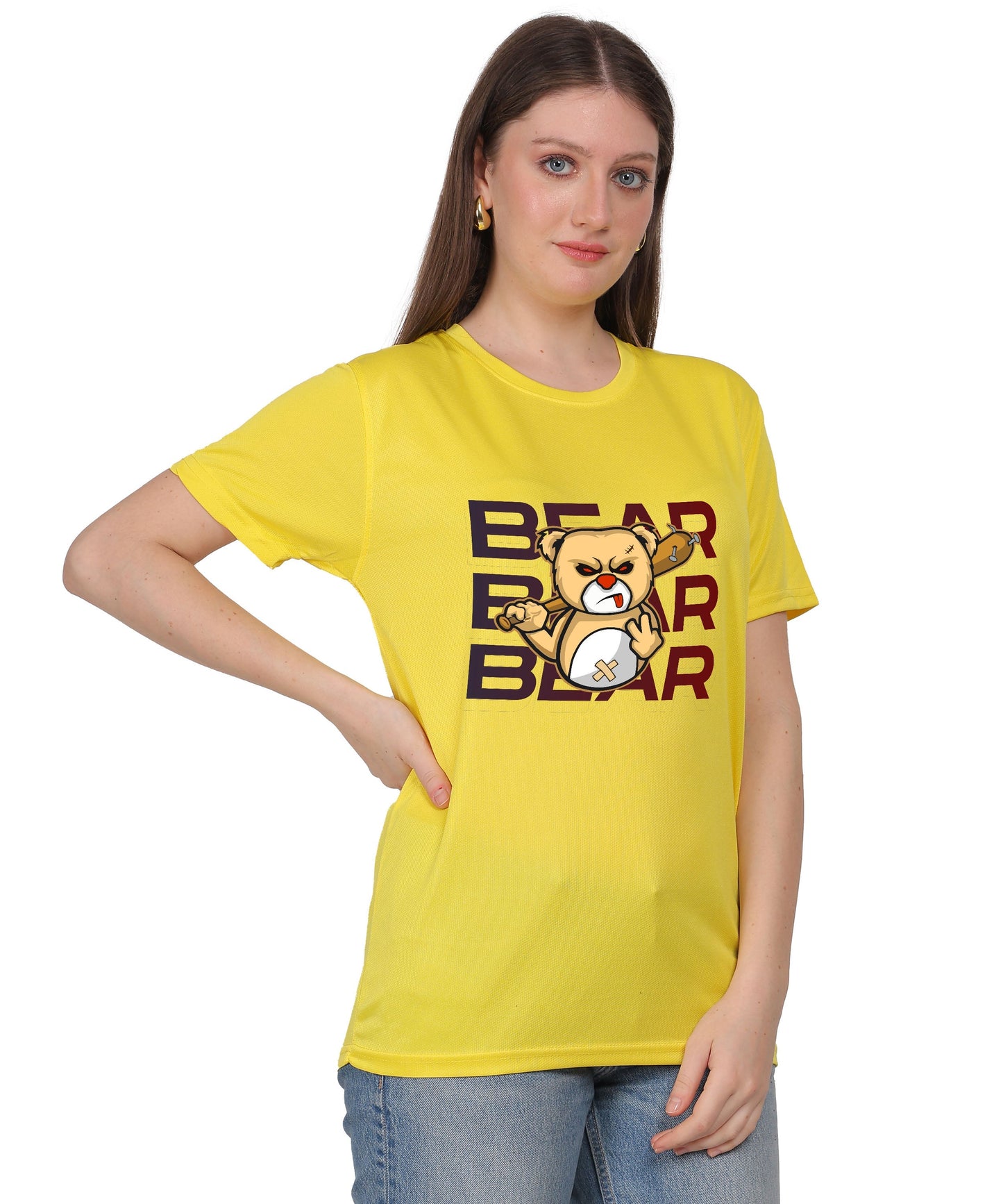 Generic Bear Graphic Print Cotton T-Shirt, Round Neck, Short Sleeve, Casual Wear