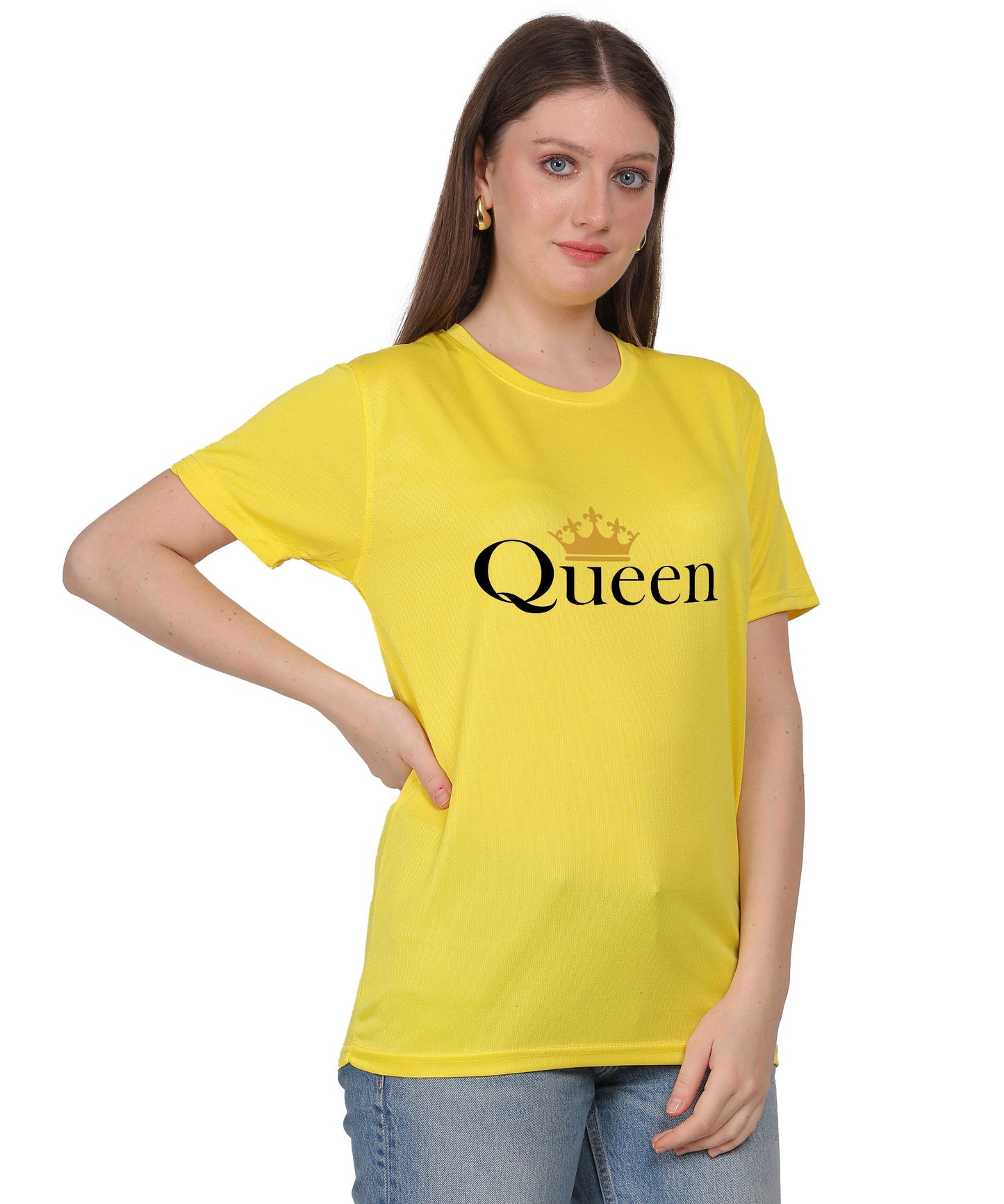 Queen Crown Print T-Shirt, Cotton, Round Neck, Short Sleeve, Regular Fit