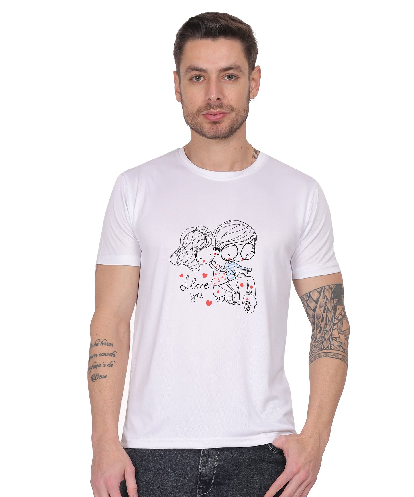 Love Graphic Print Cotton T-Shirt, Black, Round Neck, Short Sleeve, Casual Wear