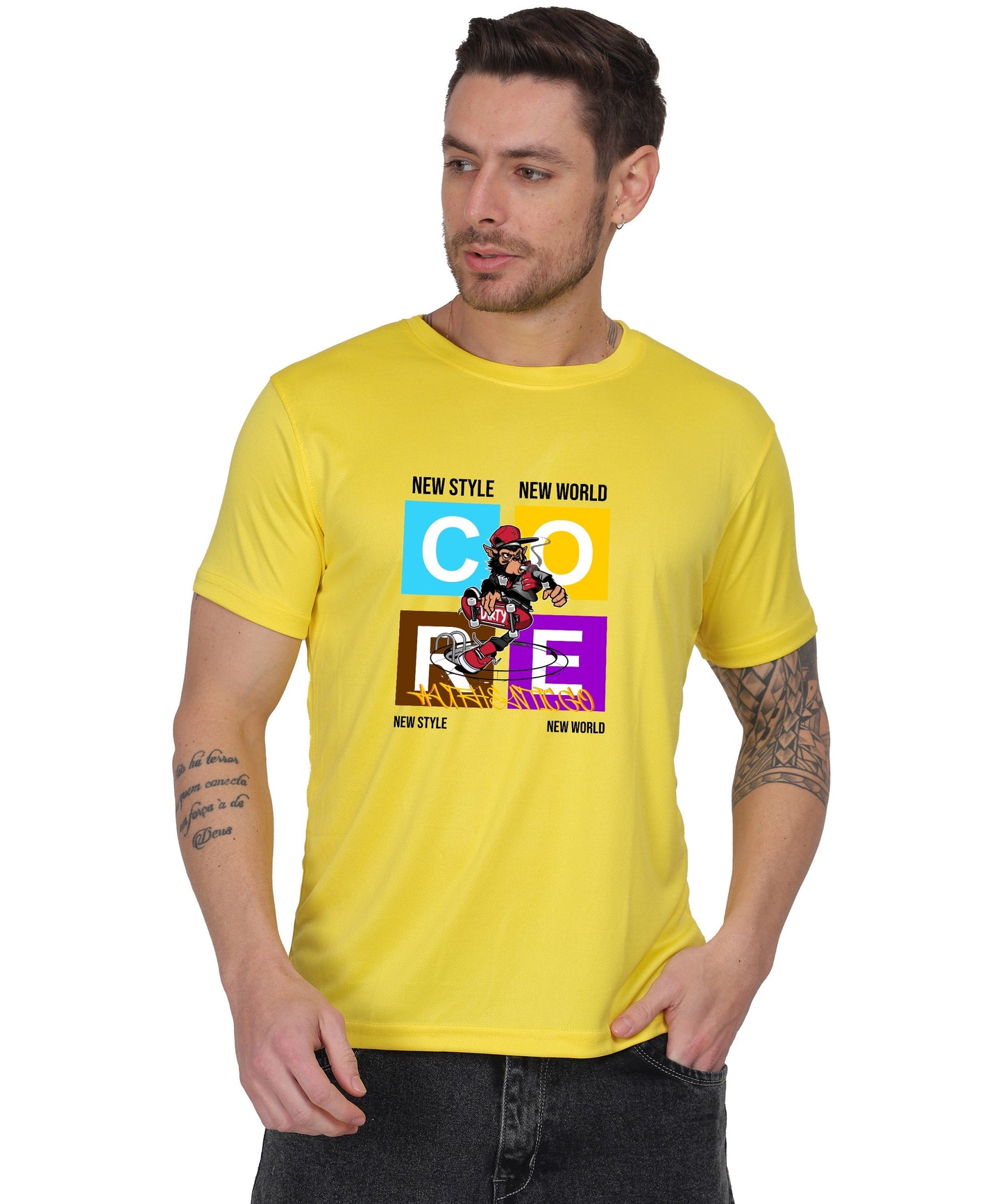 Generic New Style New World Monkey Graphic Cotton T-Shirt, Black, Regular Fit, Short Sleeve, Crew Neck