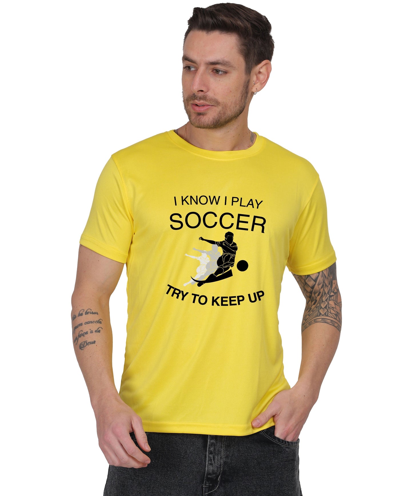 Soccer Graphic T-Shirt, I Know I Play Soccer Try to Keep Up Design, Red, Short Sleeve